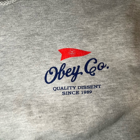 OBEY Large Grey Hoodie Pullover - Picture 7 of 13